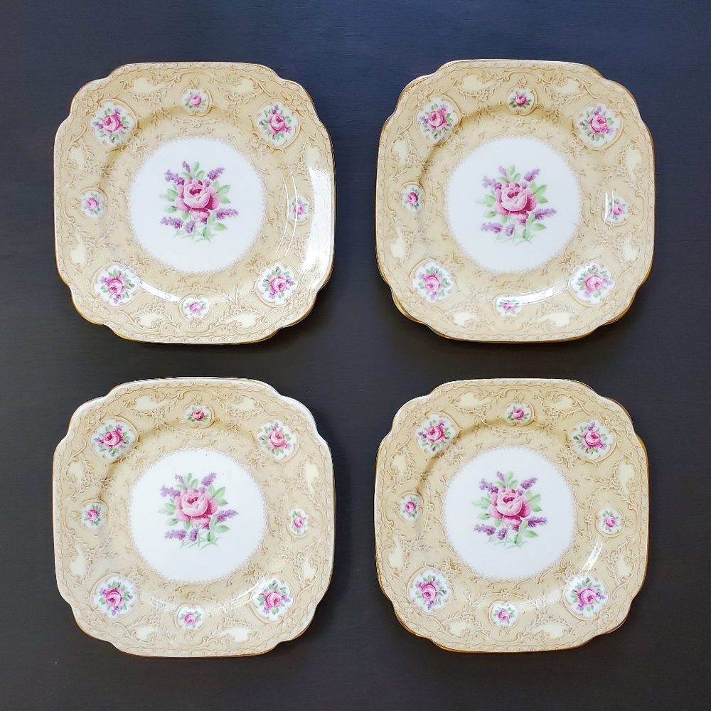 Antique 1930s Royal Albert China Devonshire Lace Floral Dessert Plate Set x 4